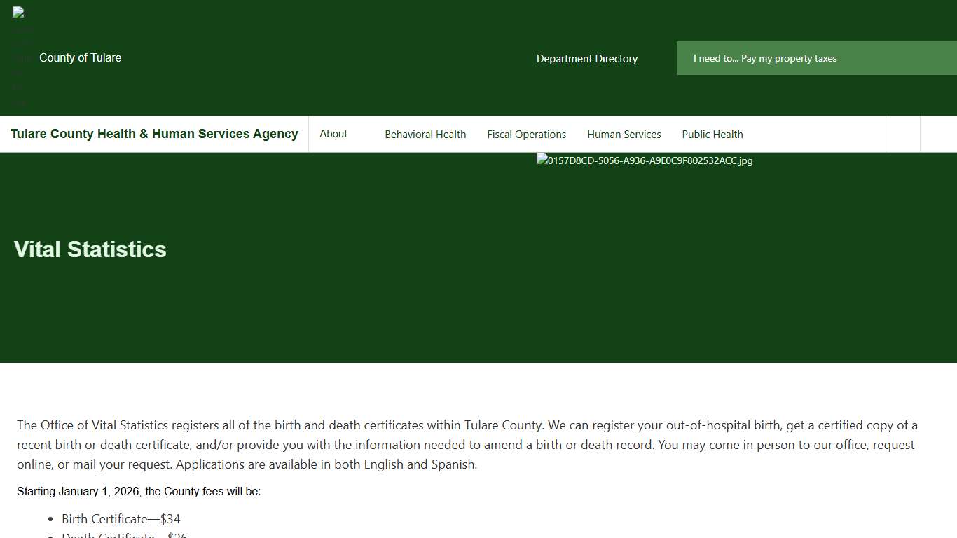 Vital Statistics Health & Human Services Agency